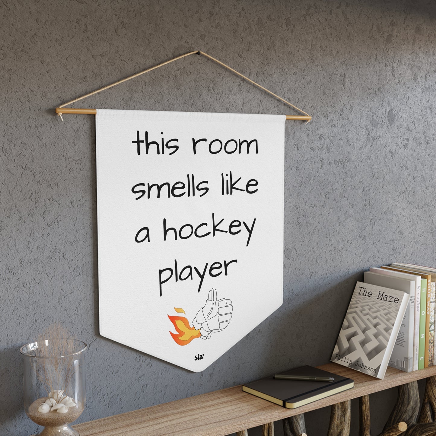 This room smells like a Hockey Player Wall Sign Pennant