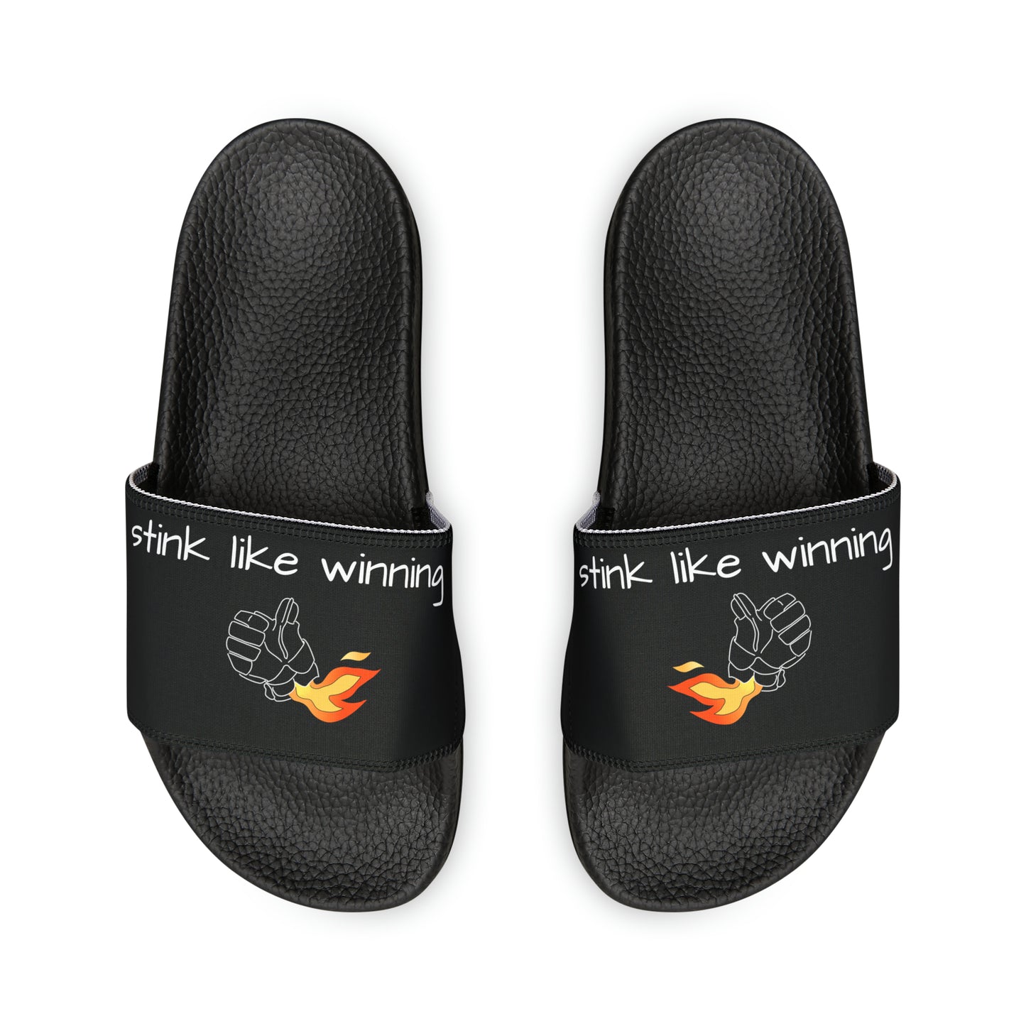 Youth hockey slide sandals with flame design