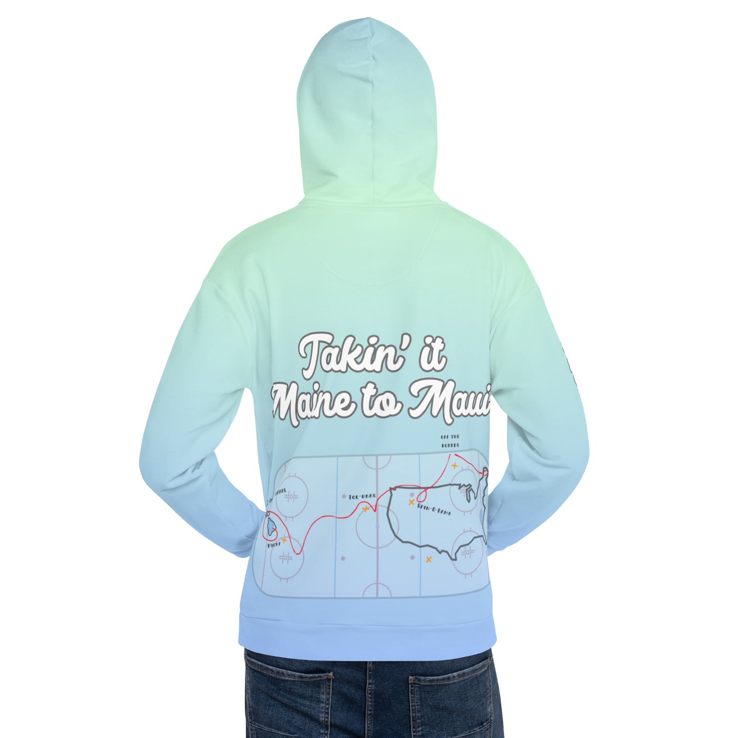 Coast to Coast Teal & Sky Ombre "Maine to Maui" Rink Print Hockey Hoodie