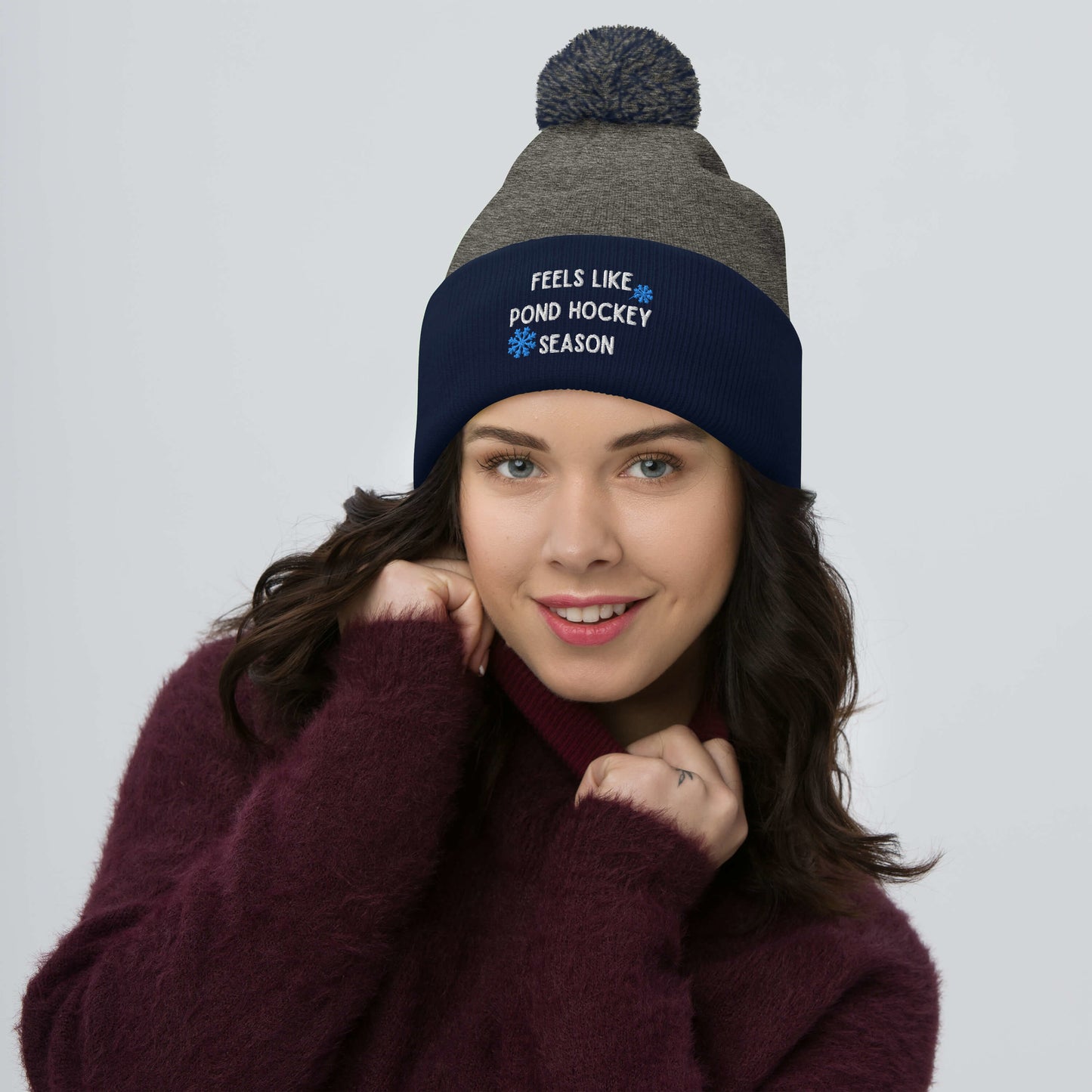 Feels like Pond Hockey Season Hockey Pom Beanie