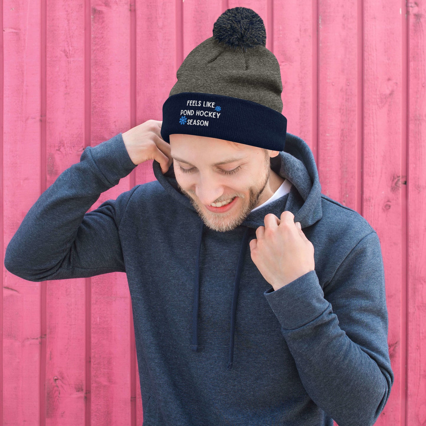 Feels like Pond Hockey Season Hockey Pom Beanie