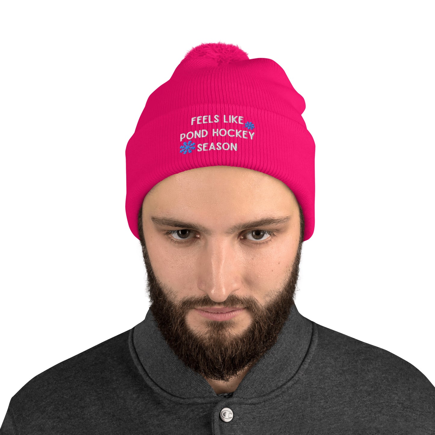Feels like Pond Hockey Season Hockey Pom Beanie