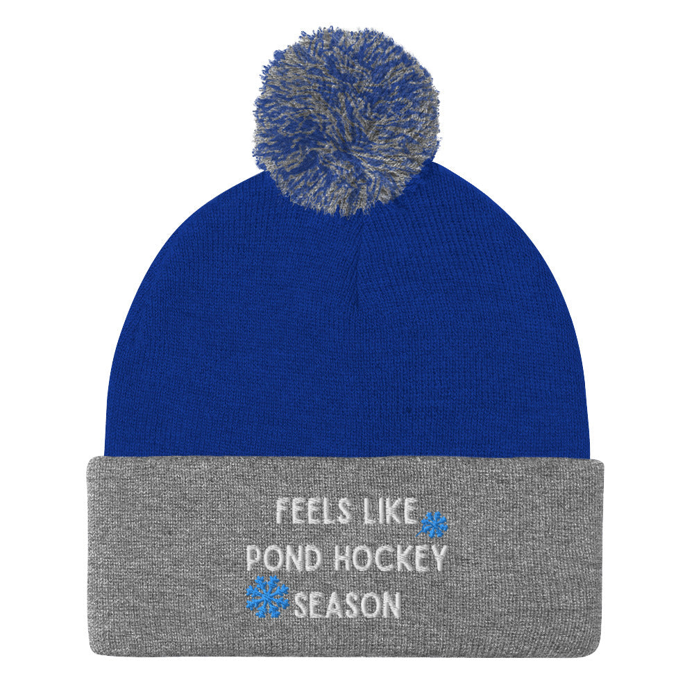 Feels like Pond Hockey Season Hockey Pom Beanie