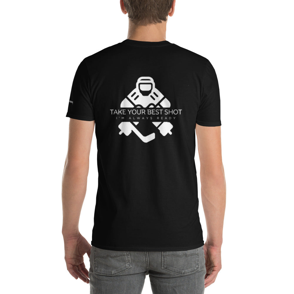 Soft and comfortable men's designer t-shirt featuring "Always ready goalie | Stink Like Winning