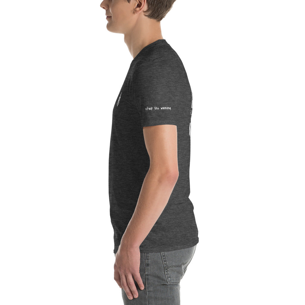 Short sleeve hockey t-shirt: "Always Ready" to play "Stink Like Winning" after victory.