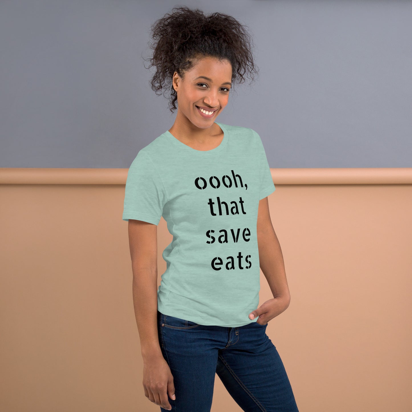 Light colored, comfortable t-shirt featuring "That Save Eats" | Stink Like Winning