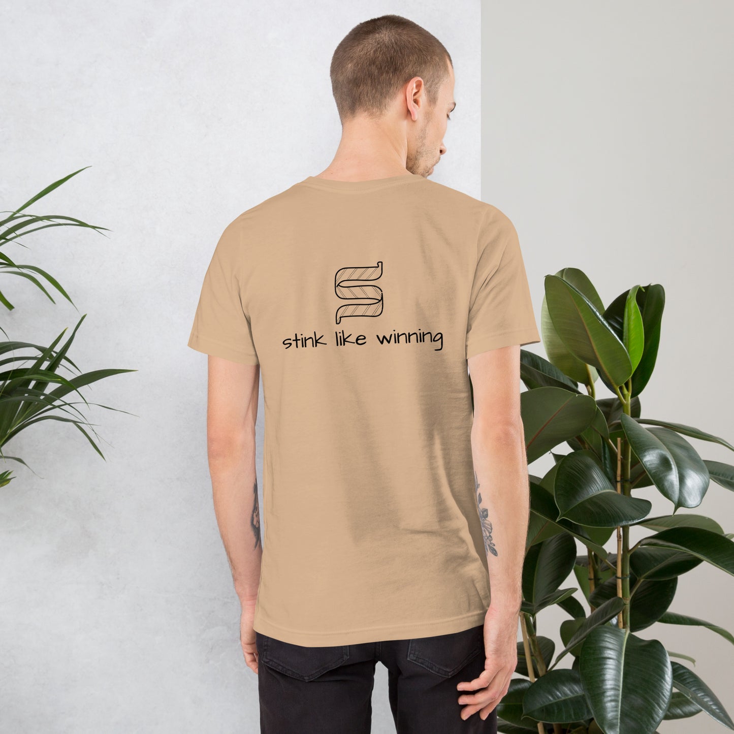Stink Like Winning" Short Sleeve Mens Designer T Shirts with bold statement for confident men