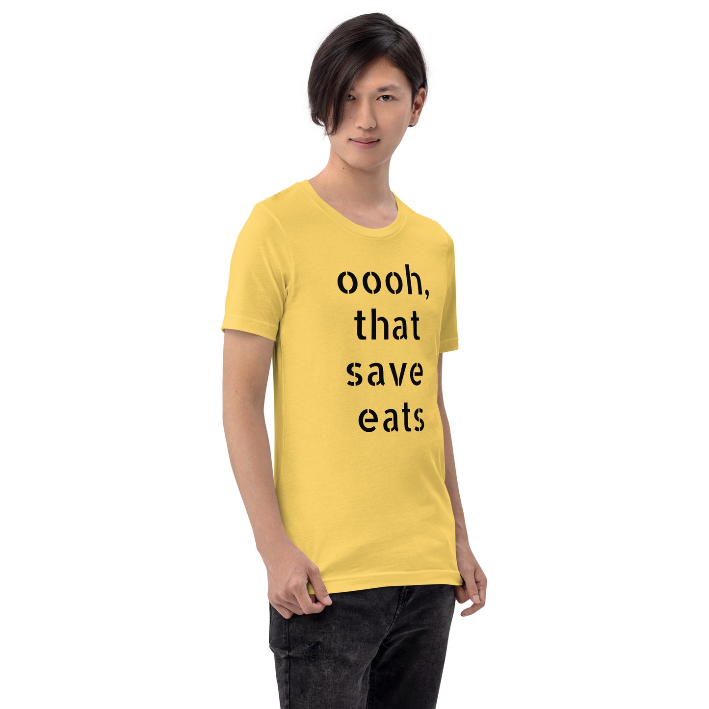 Yellow Short Sleeve Mens Designer T Shirts featuring the motivational slogans "That Save Eats" | Stink Like Winning