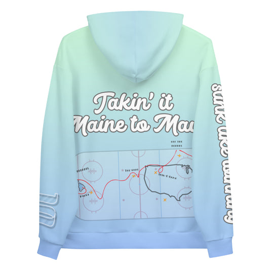 Coast to Coast Teal & Sky Ombre "Maine to Maui" Rink Print Hockey Hoodie