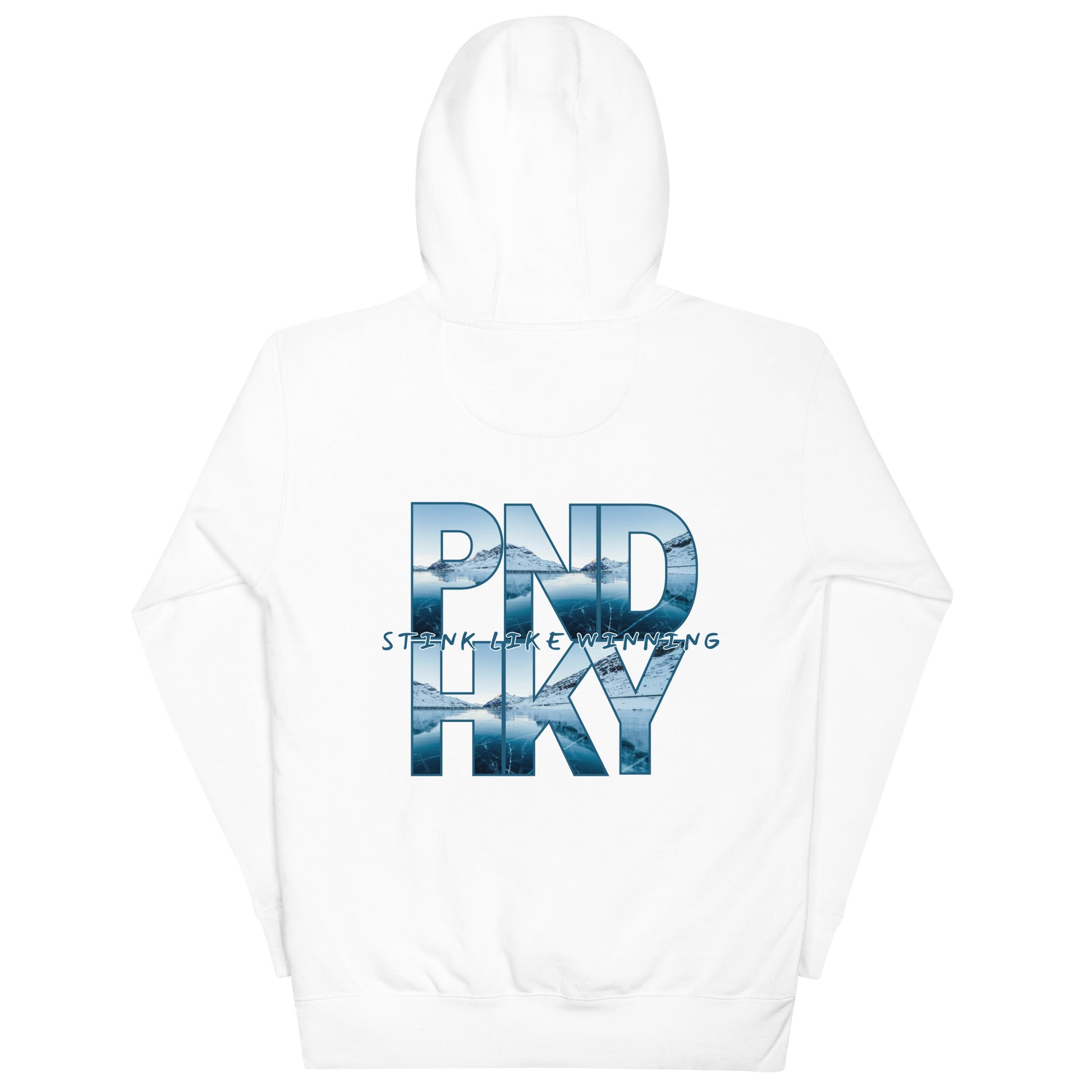 Unisex Pond Hockey Hoodie in White | Stink Like Winning 